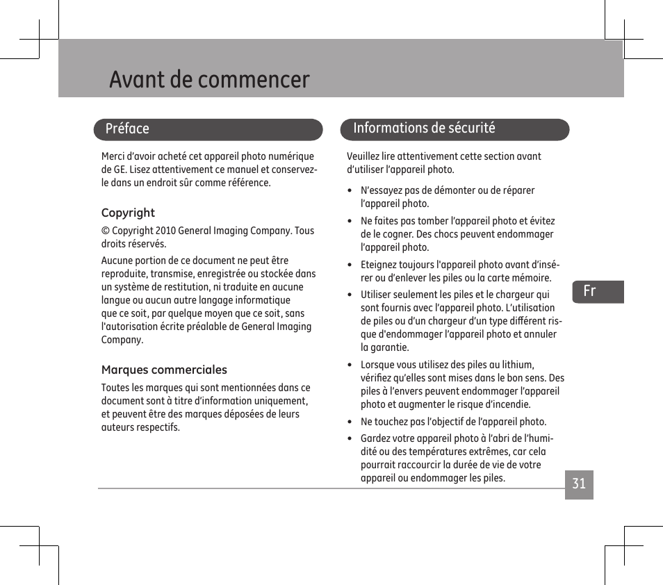 Avant de commencer, Préface, Informations de sécurité | GE E1486TW User Manual | Page 33 / 124