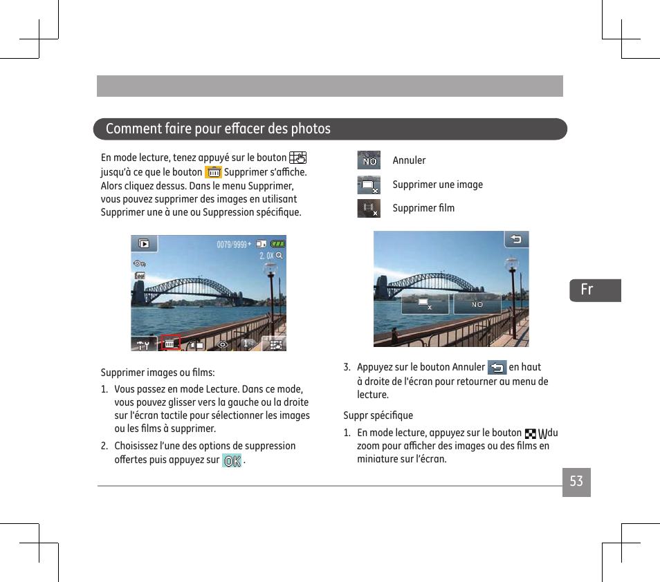Comment faire pour effacer des photos | GE E1486TW User Manual | Page 55 / 124