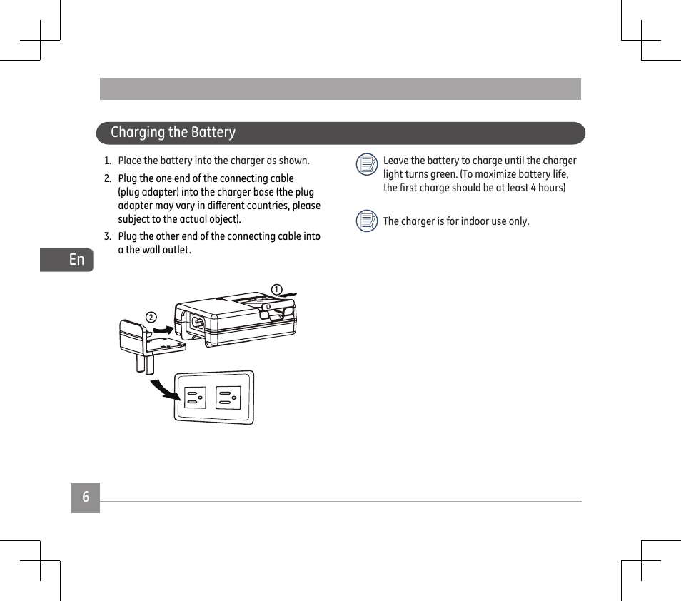 Chargng the battery | GE E1486TW User Manual | Page 8 / 124