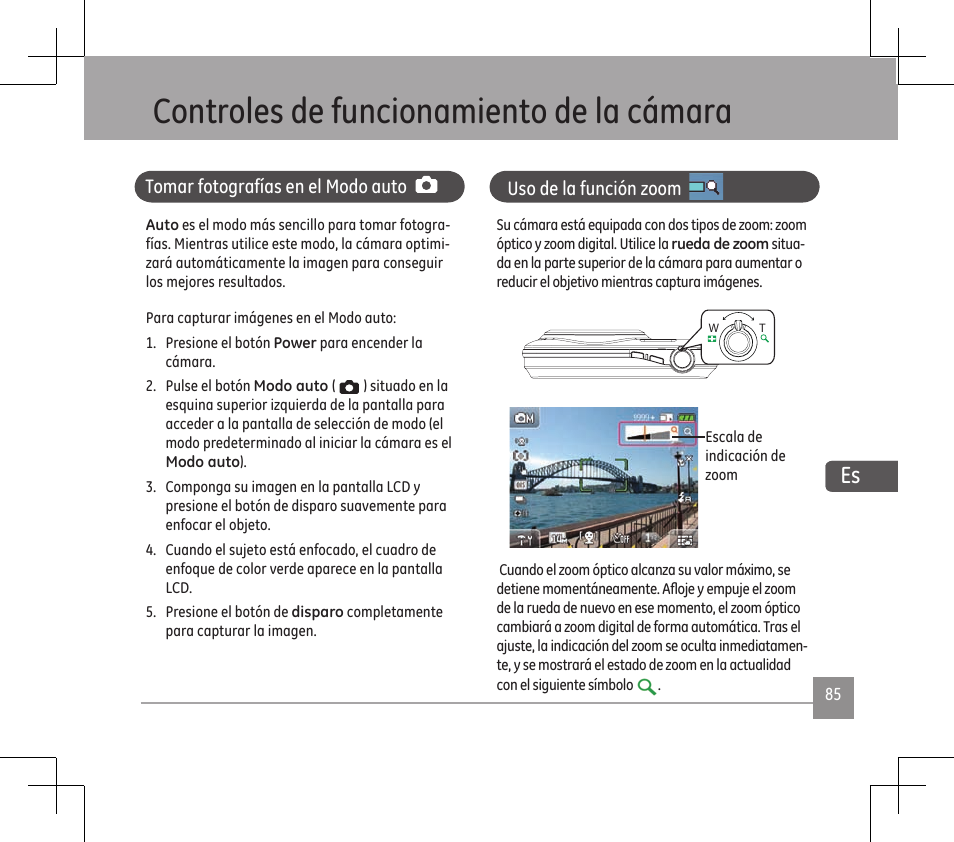 Controles de funconamento de la cámara | GE E1486TW User Manual | Page 87 / 124