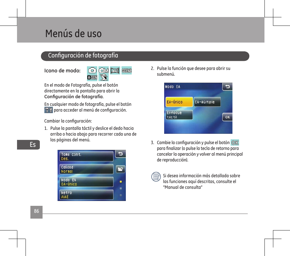 Menús de uso | GE E1486TW User Manual | Page 88 / 124