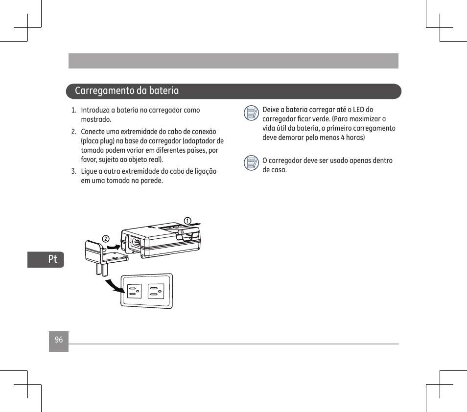 Carregamento da bateria | GE E1486TW User Manual | Page 98 / 124