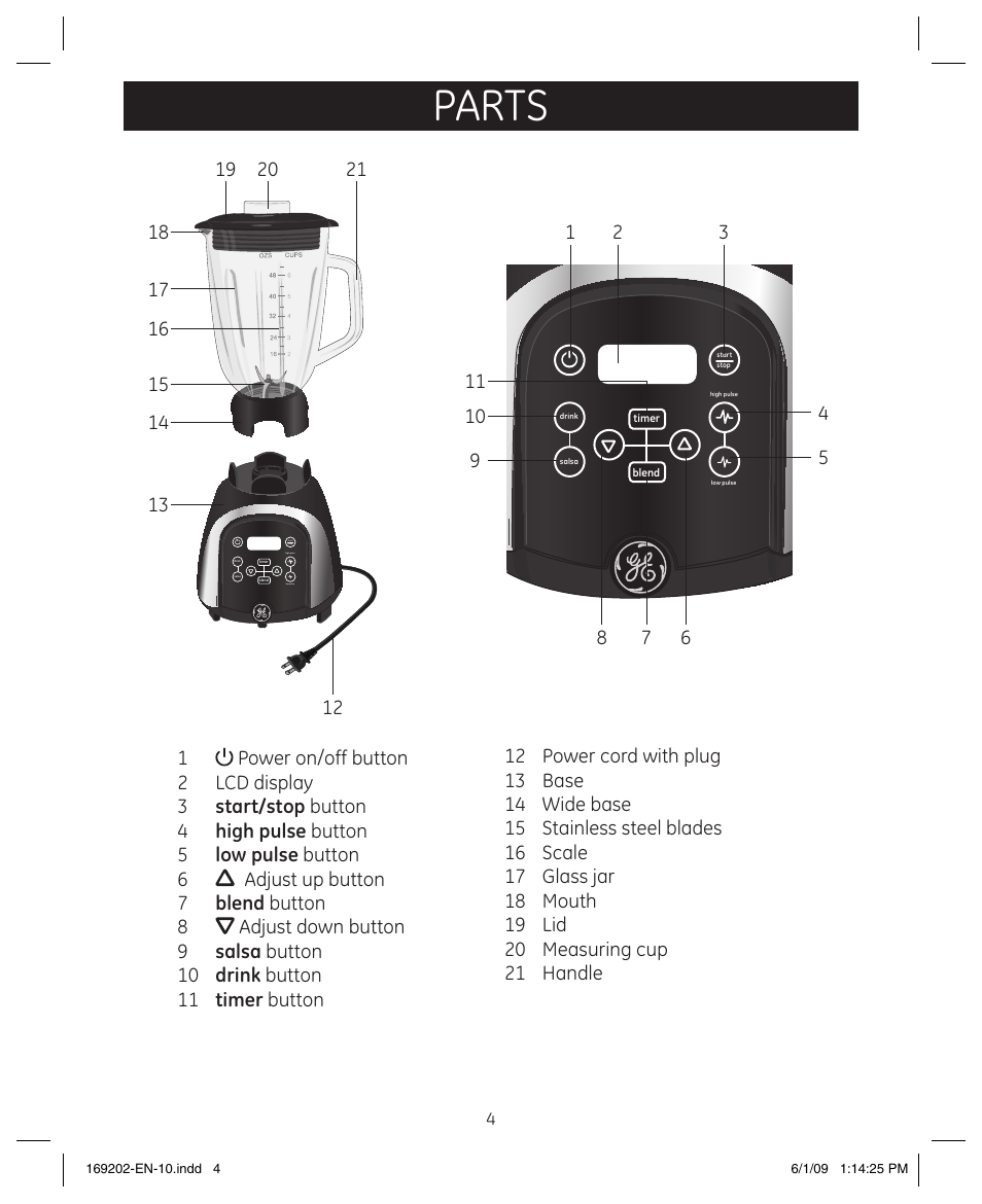 Parts | GE 169202 User Manual | Page 4 / 21