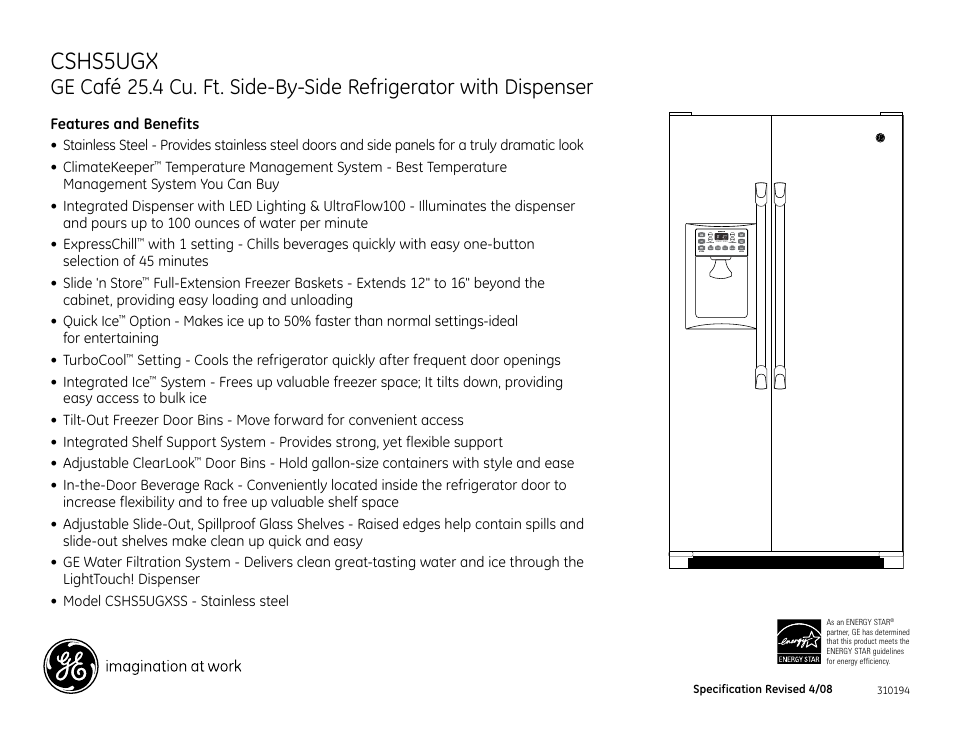 Cshs5ugx | GE CSHS5UGX User Manual | Page 2 / 2