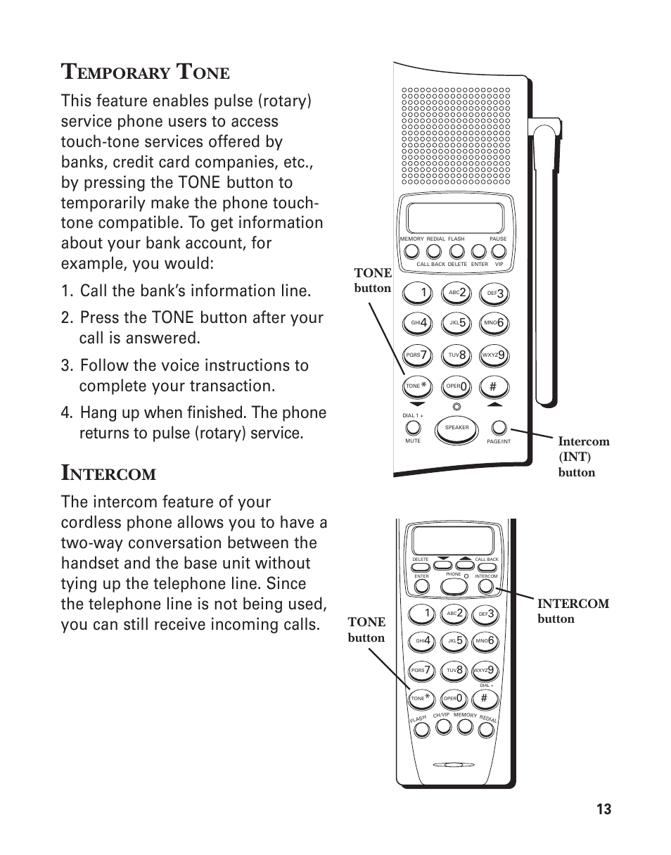 Temporary tone, Intercom, Emporary | Ntercom | GE Feb-74 User Manual | Page 13 / 40