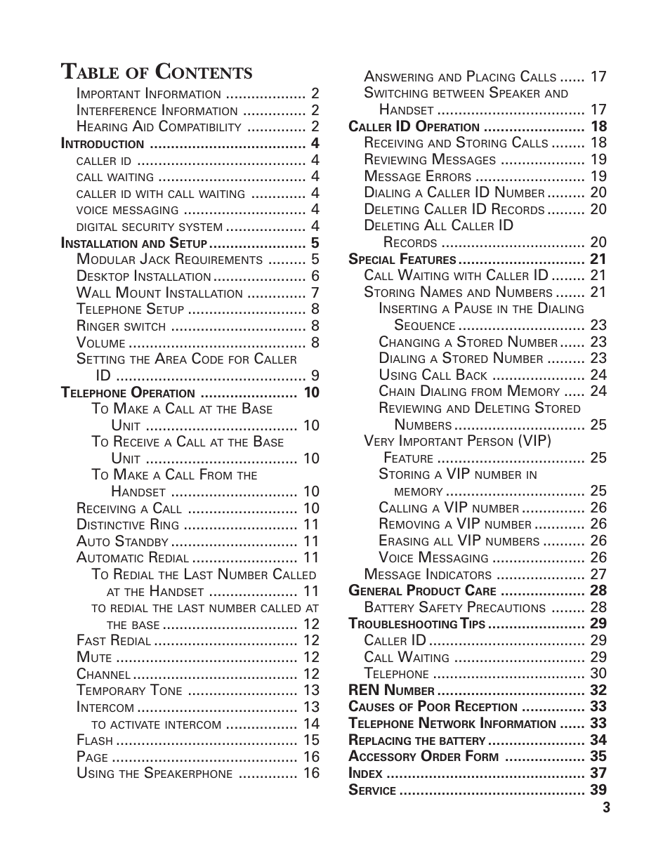 Able, Ontents | GE Feb-74 User Manual | Page 3 / 40