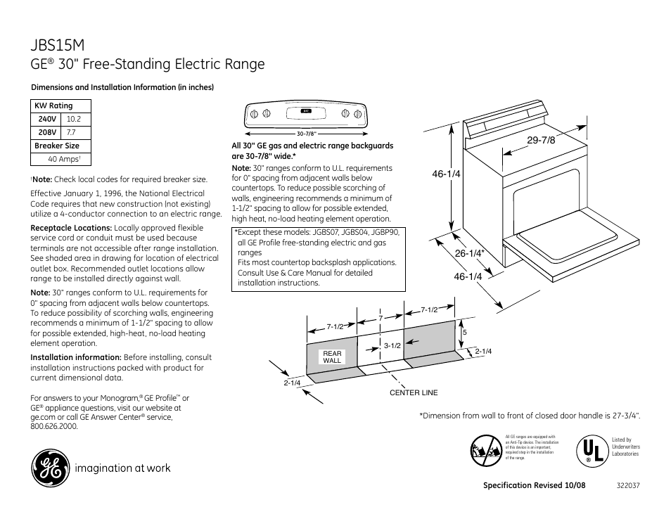 GE JBS15M User Manual | 2 pages