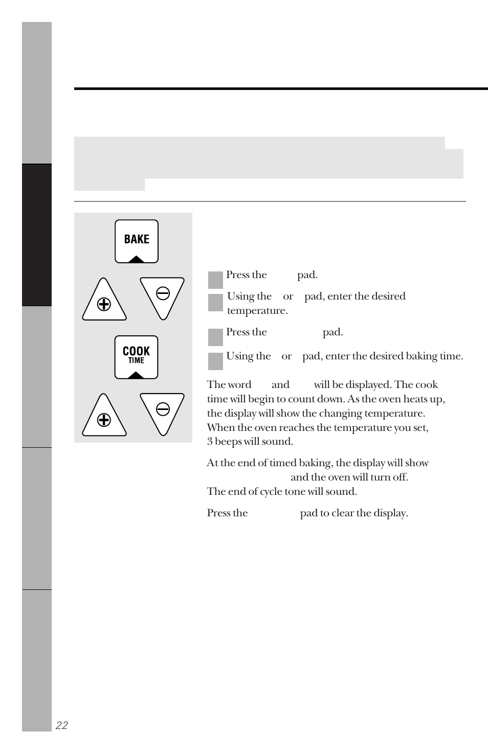 Timed baking and roasting, Timed baking and roasting .22, 23, Using the timed baking and roasting features | GE 49-8779 User Manual | Page 22 / 60