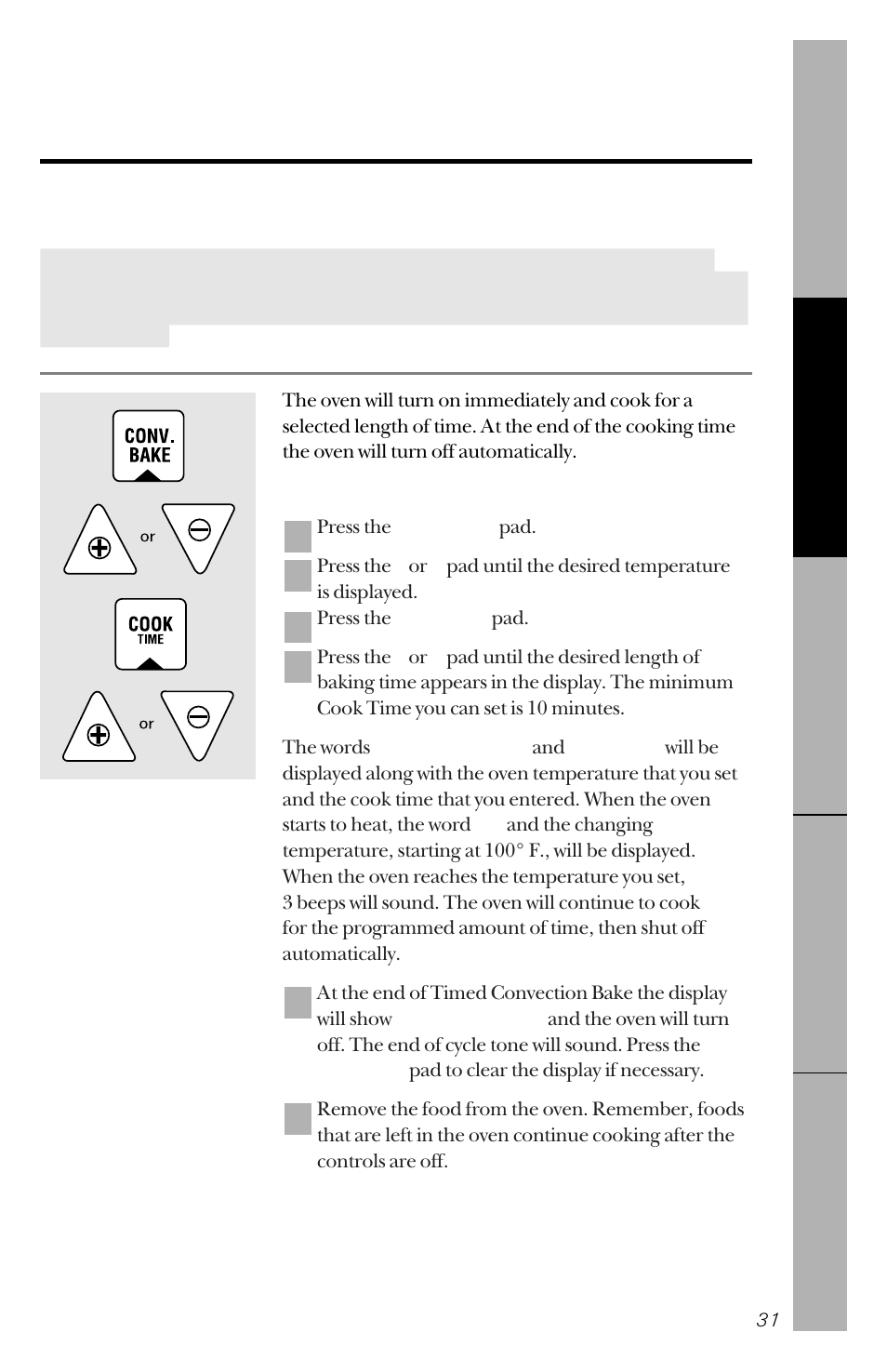 Using the timed features for convection baking | GE 49-8779 User Manual | Page 31 / 60