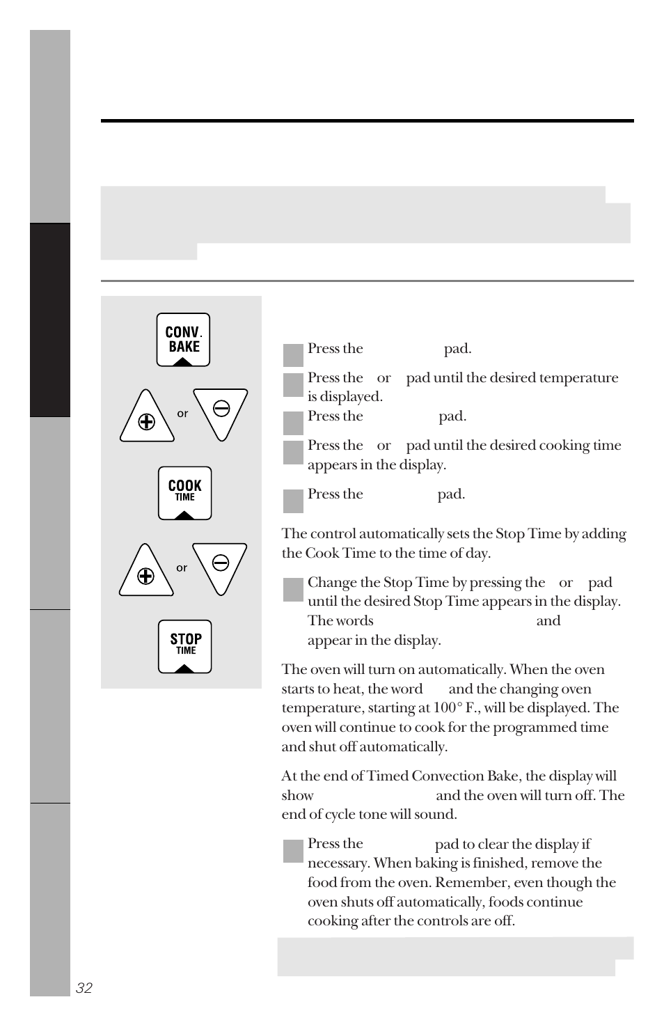 Using the timed features for convection baking | GE 49-8779 User Manual | Page 32 / 60