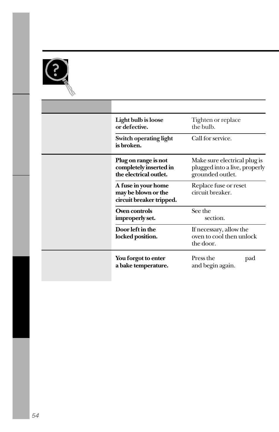 Before you call for service, Troubleshooting tips | GE 49-8779 User Manual | Page 54 / 60