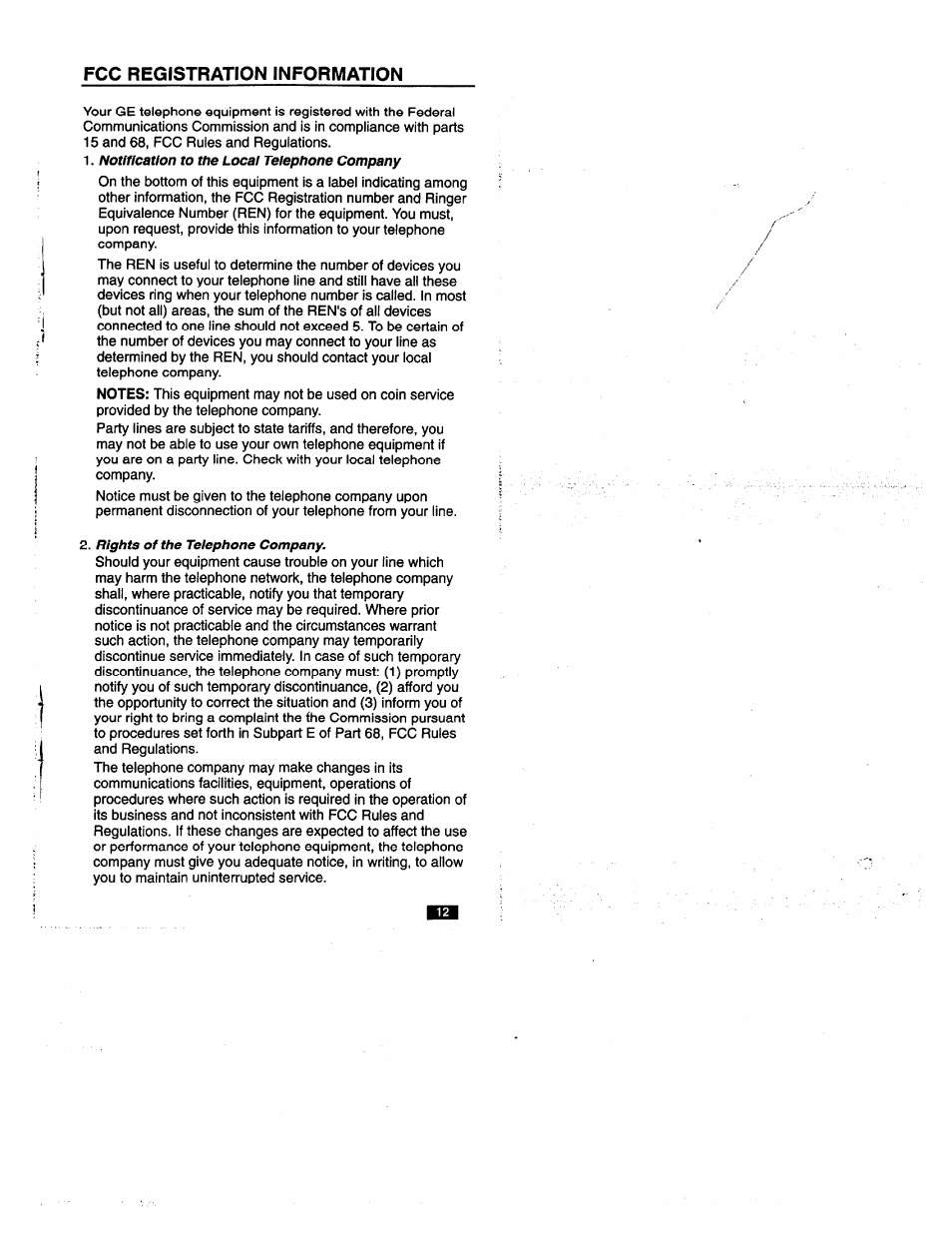 Fcc registration information, I--- ------- ,-- .j ------ pr | GE 2-9200 User Manual | Page 13 / 16
