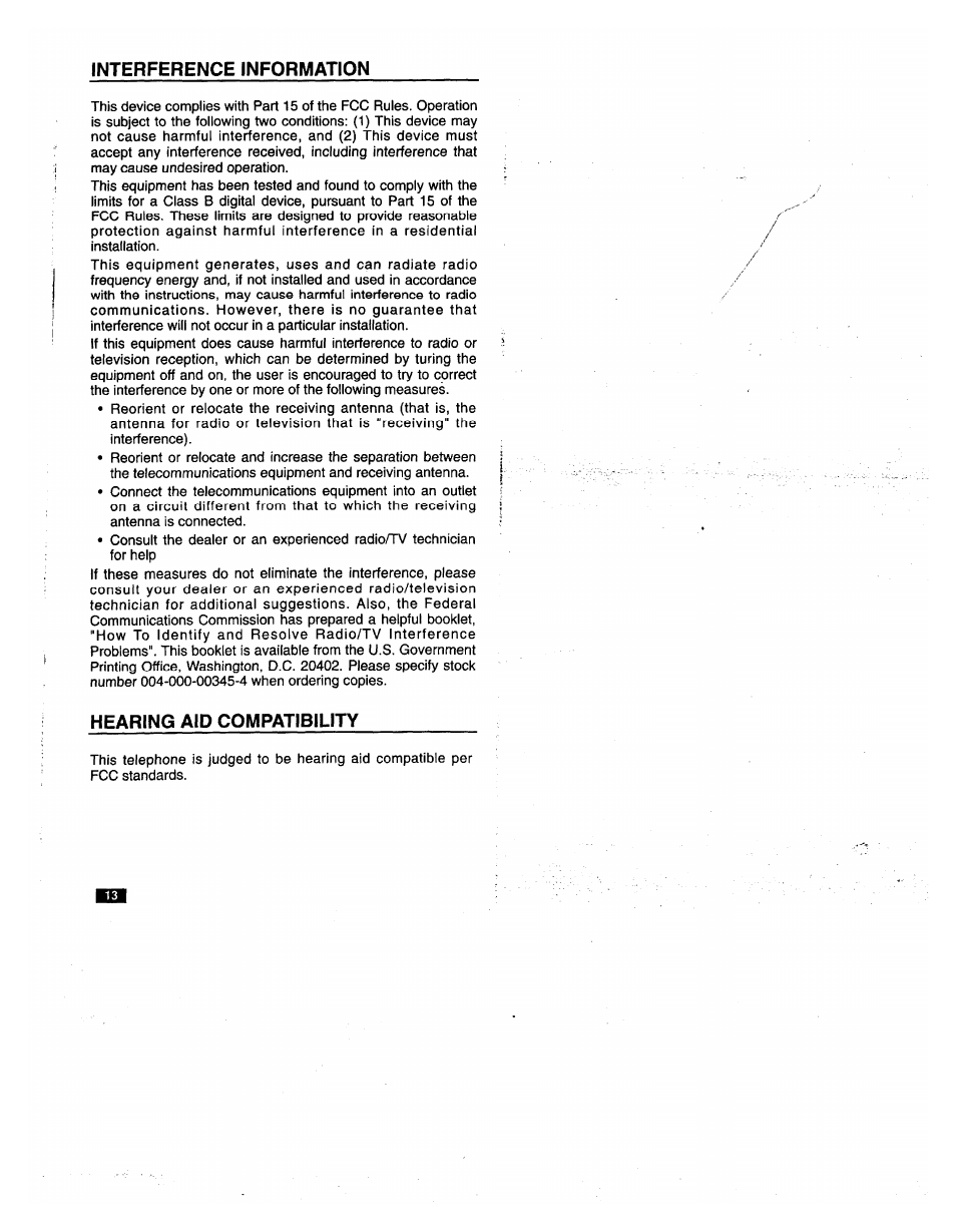 Interference information, Hearing aid compatibility | GE 2-9200 User Manual | Page 14 / 16