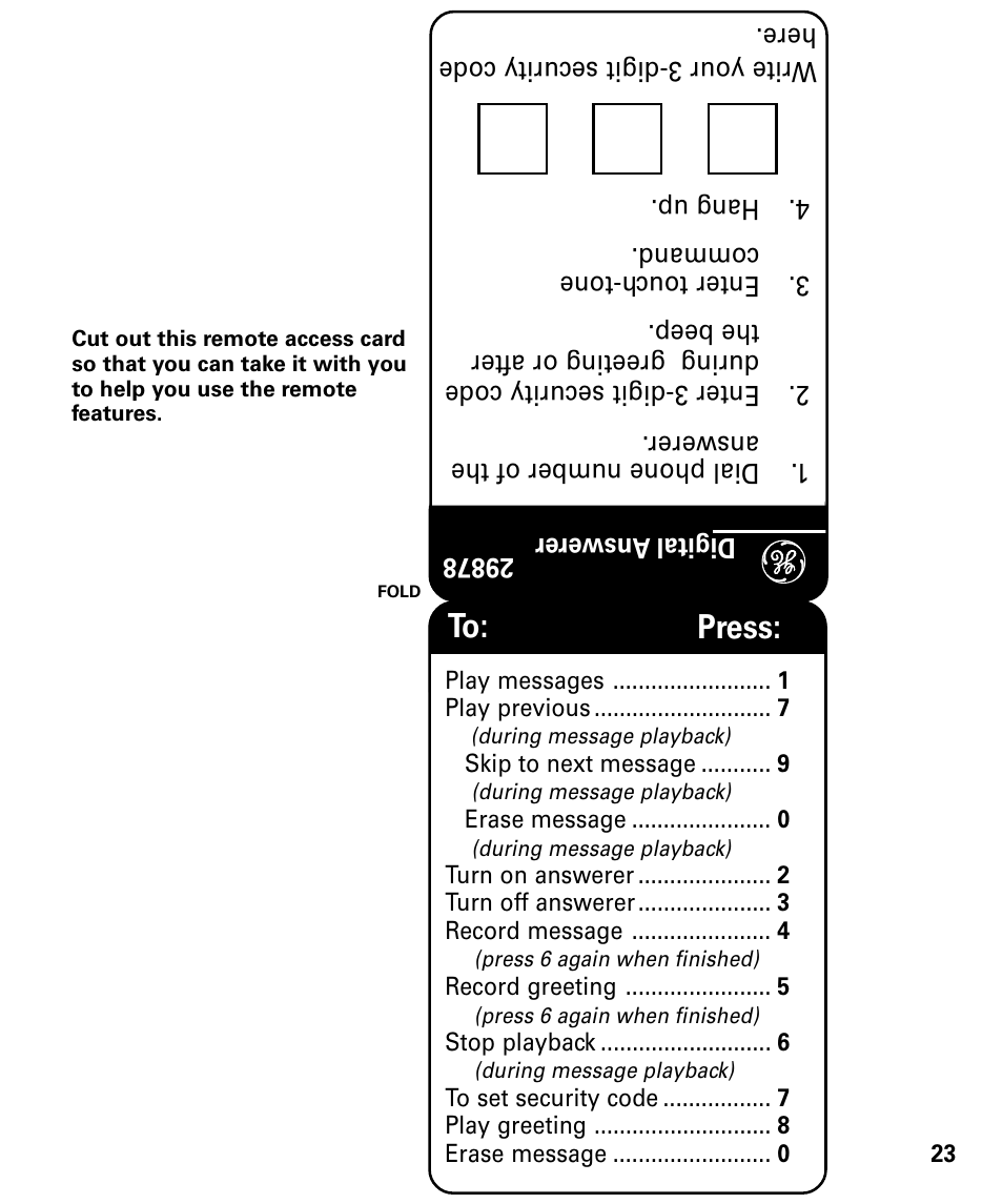 To: press | GE 29878 User Manual | Page 23 / 48