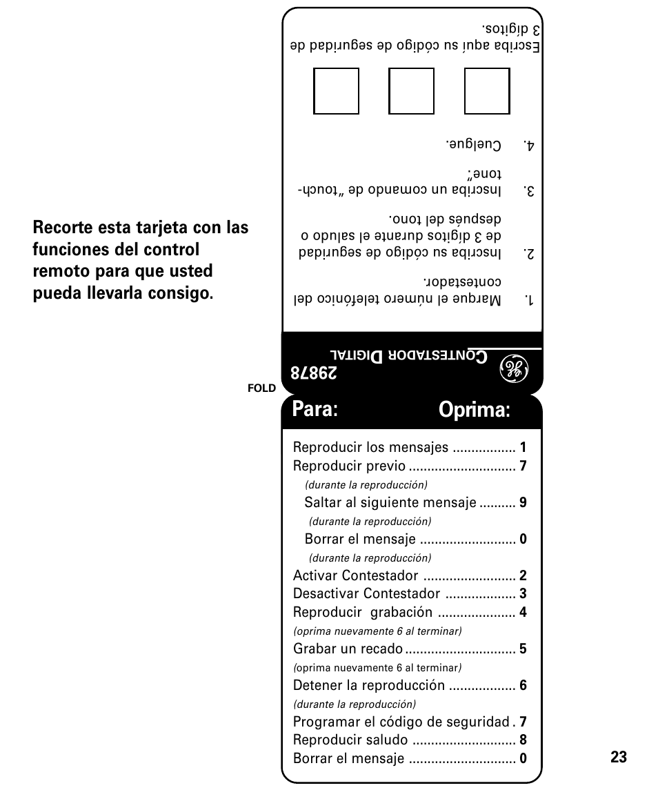 Para: oprima | GE 29878 User Manual | Page 47 / 48