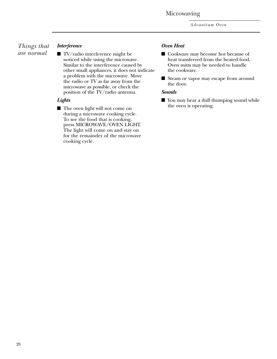 Things that are normal, Microwaving | GE SCB2001 User Manual | Page 28 / 40