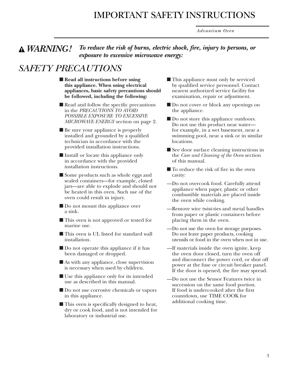 Warning! safety precautions, Important safety instructions | GE SCB2001 User Manual | Page 3 / 40