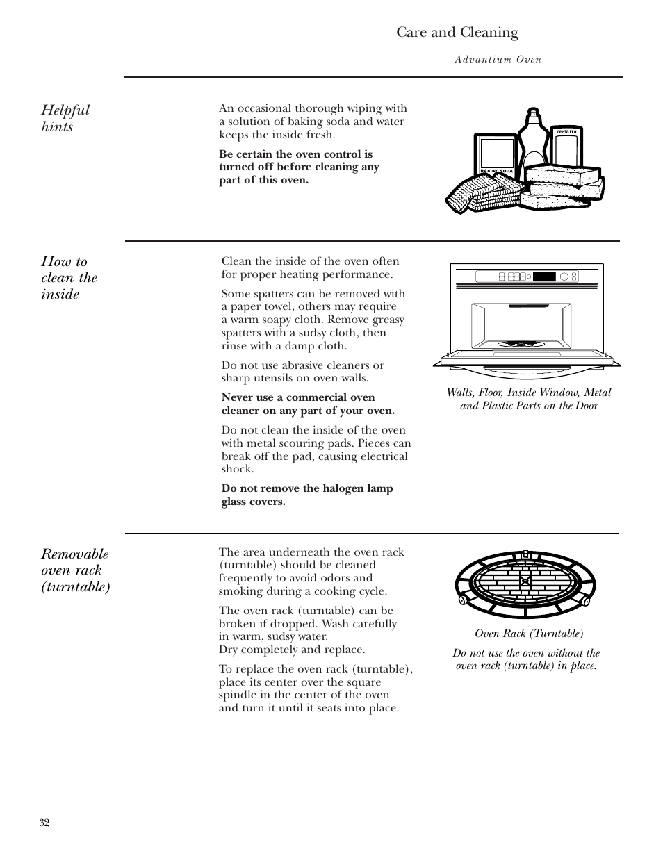 Cleaning the inside, Care and cleaning, Helpful hints | GE SCB2001 User Manual | Page 32 / 40