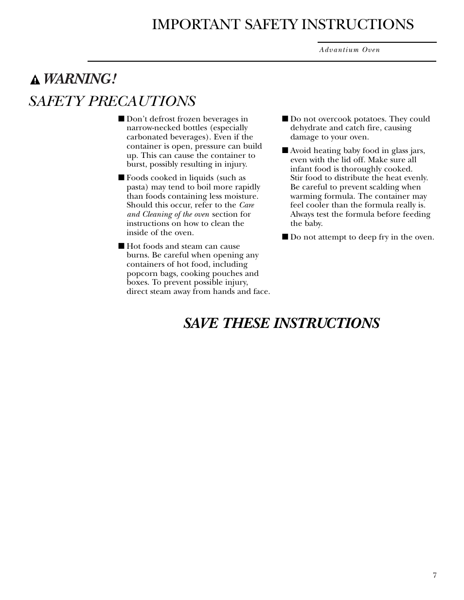 Warning, Safety precautions save these instructions, Important safety instructions | GE SCB2001 User Manual | Page 7 / 40