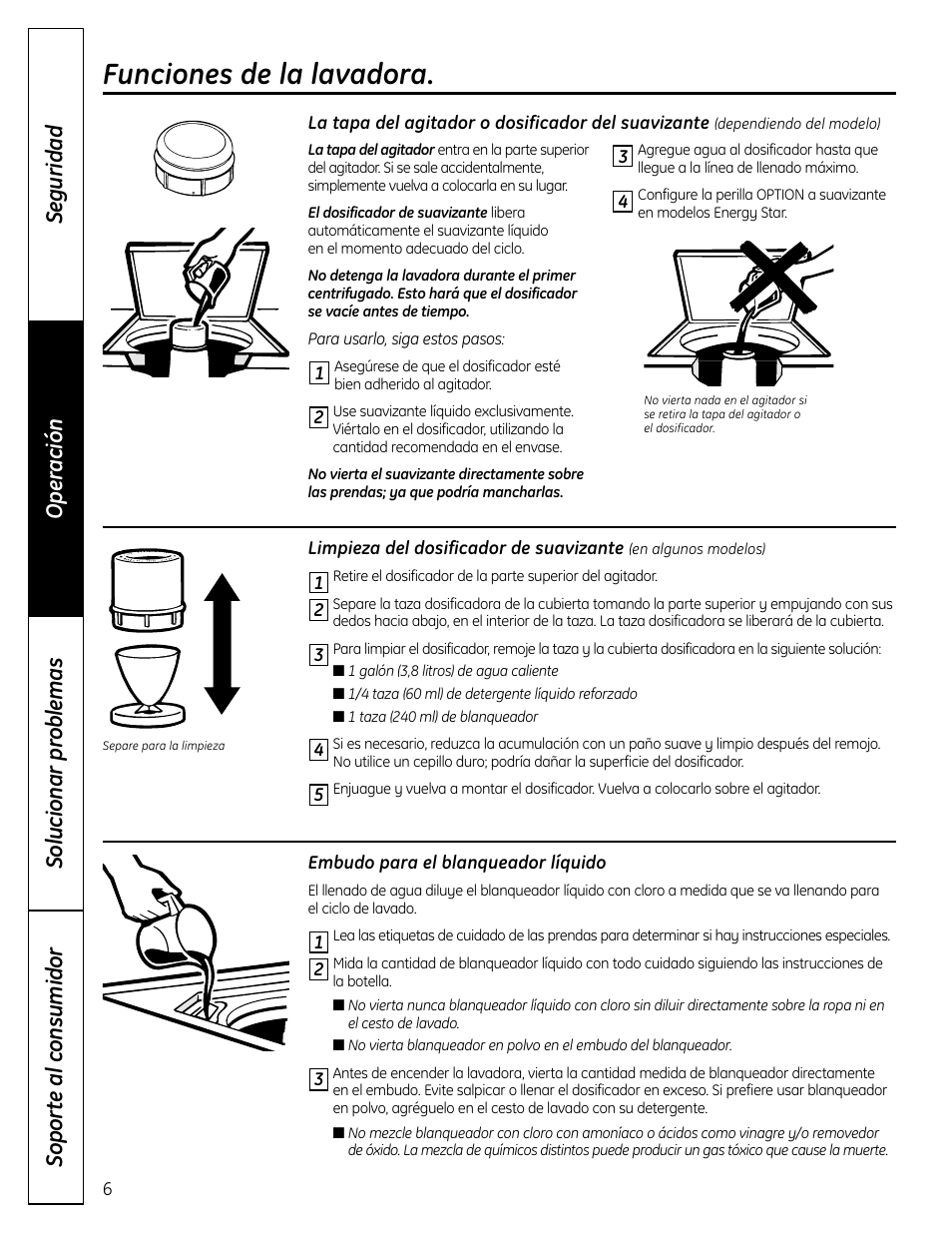 Funciones, Funciones de la lavadora | GE Profile Washer User Manual | Page 18 / 24