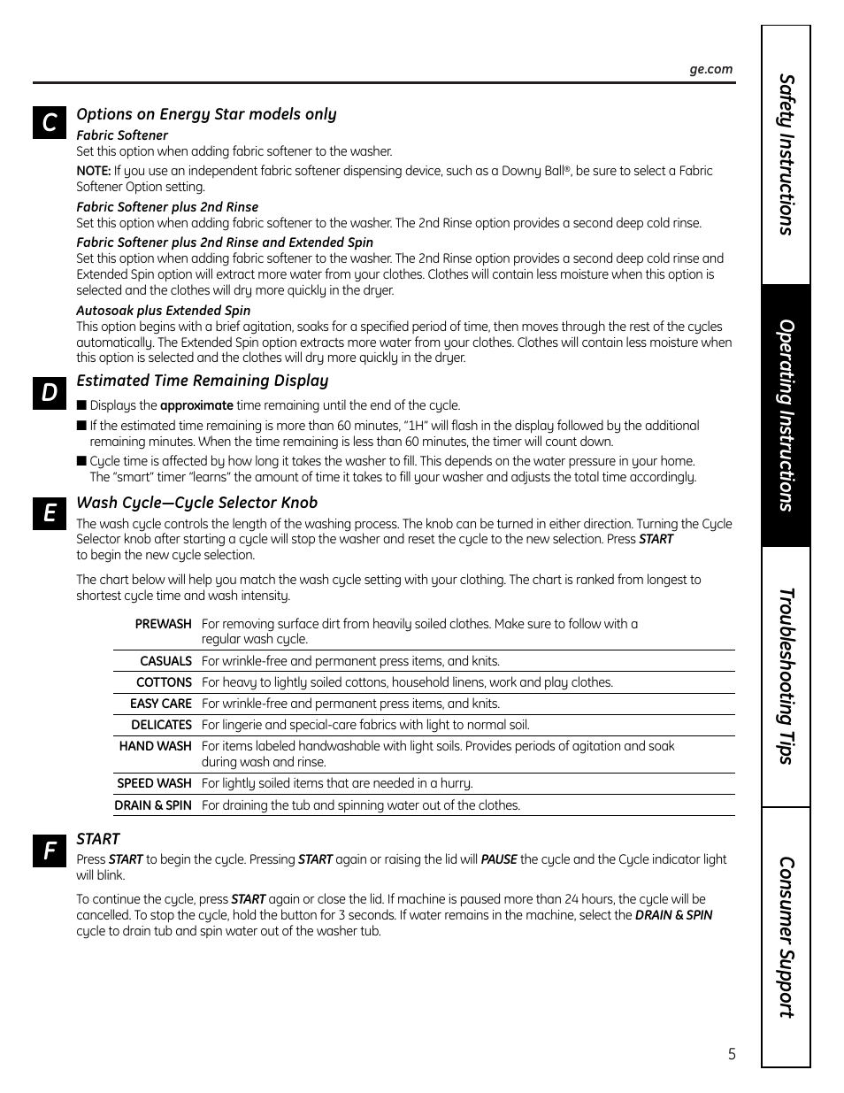 De f | GE Profile Washer User Manual | Page 5 / 24