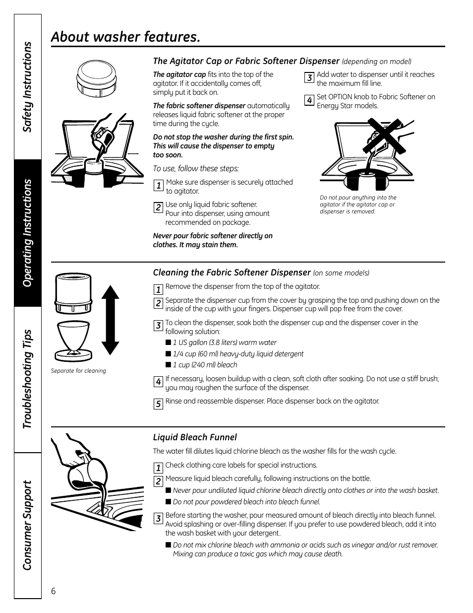 Features, About washer features | GE Profile Washer User Manual | Page 6 / 24