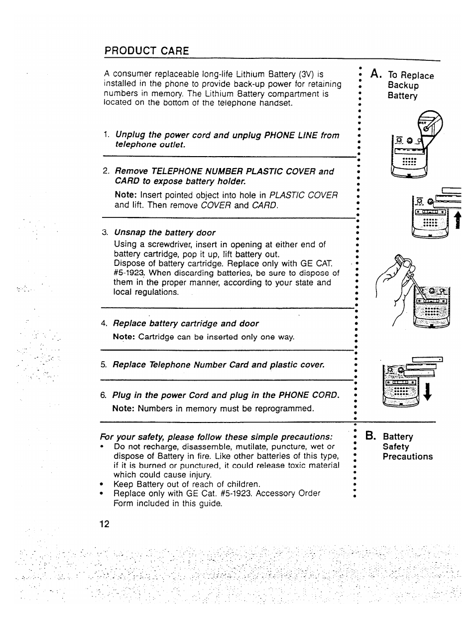 Product care | GE 2-9710 User Manual | Page 12 / 26