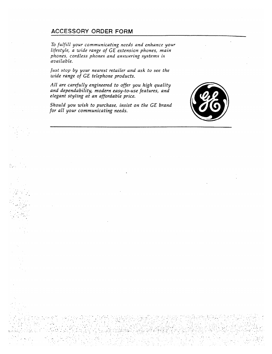 Accessory orofr form | GE 2-9710 User Manual | Page 24 / 26