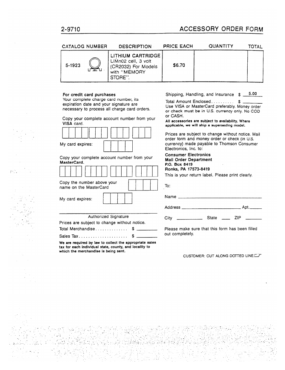 Accessory order form | GE 2-9710 User Manual | Page 25 / 26