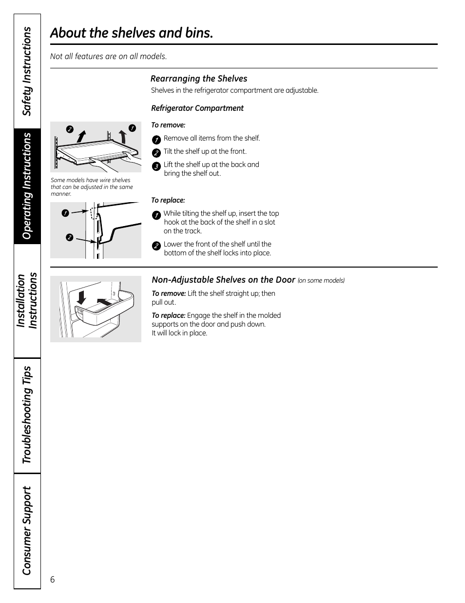 Shelves and bins, About the shelves and bins | GE BOTTOMFREEZER 200D9366P004 User Manual | Page 6 / 42