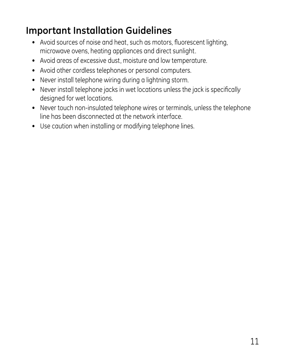 Important installation guidelines | GE DECT 28821 User Manual | Page 11 / 60