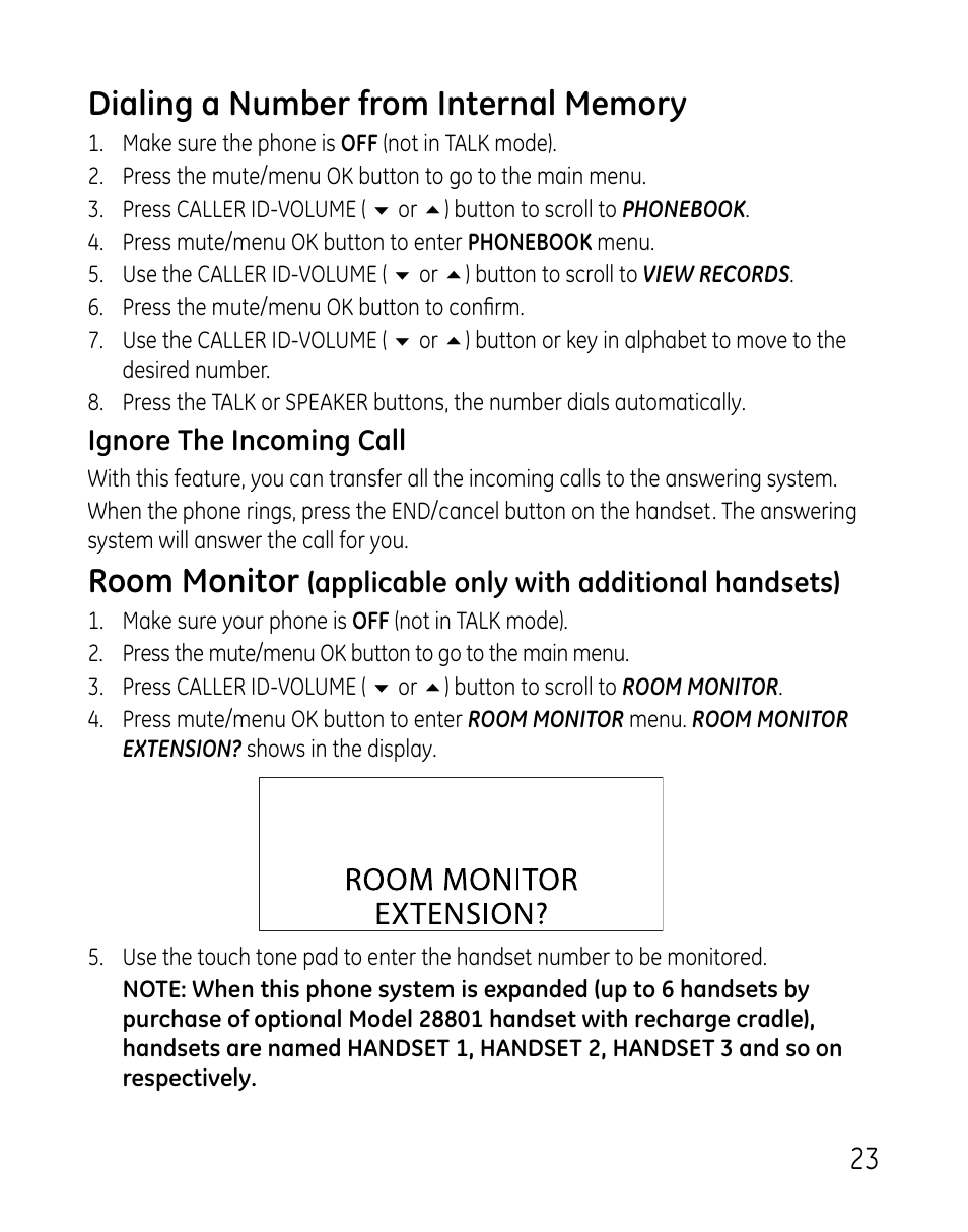 Room monitor | GE DECT 28821 User Manual | Page 23 / 60