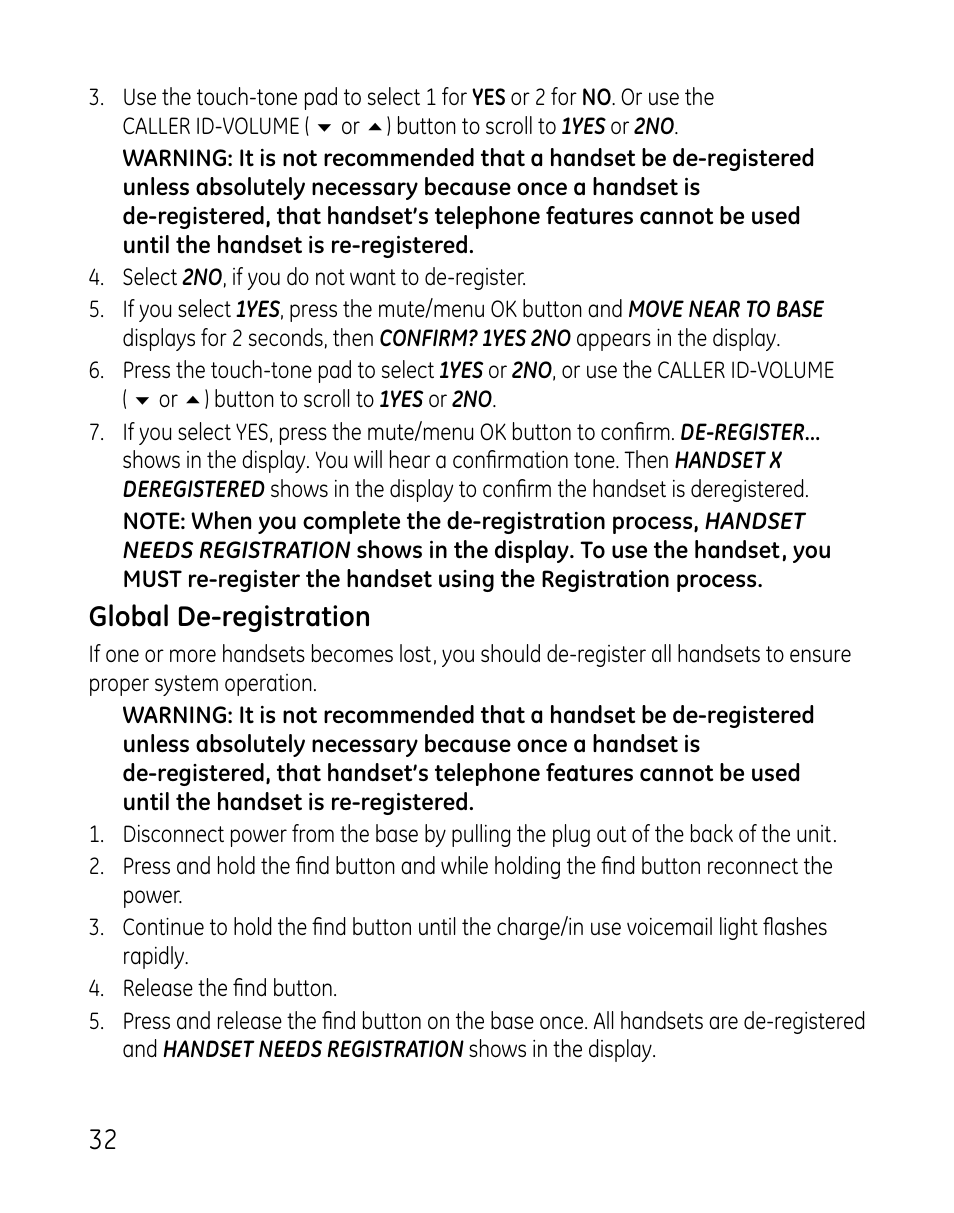 Global de-registration | GE DECT 28821 User Manual | Page 32 / 60
