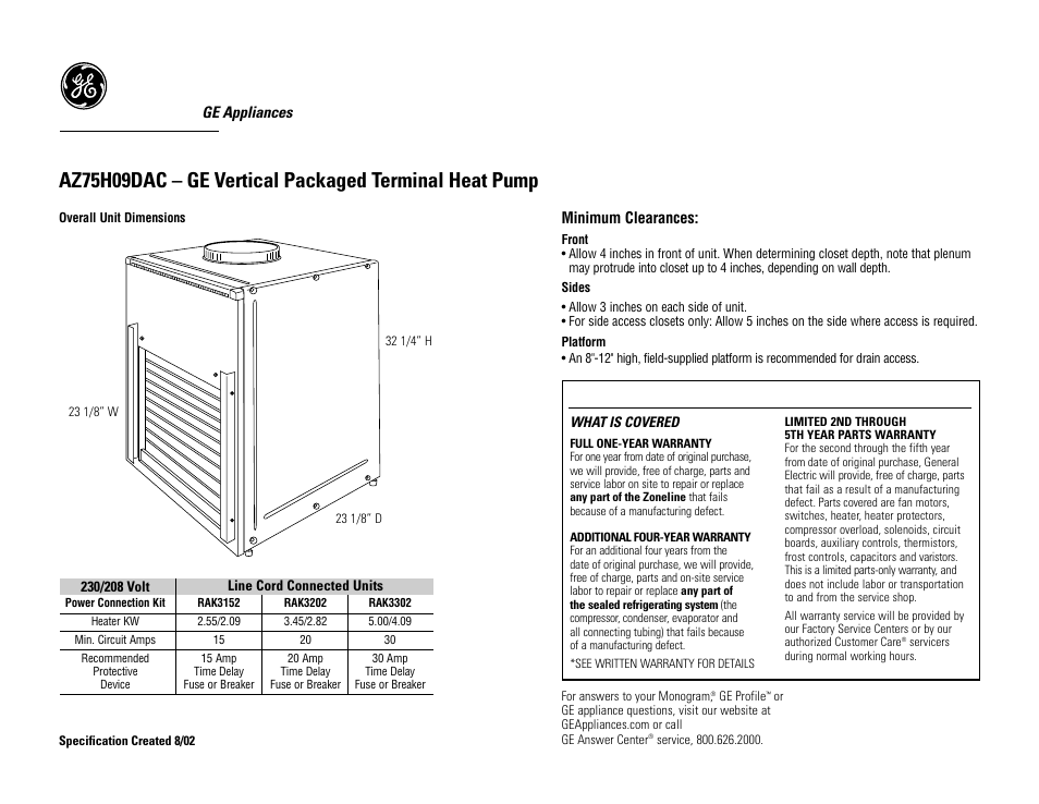 GE AZ75H09DAC User Manual | 2 pages