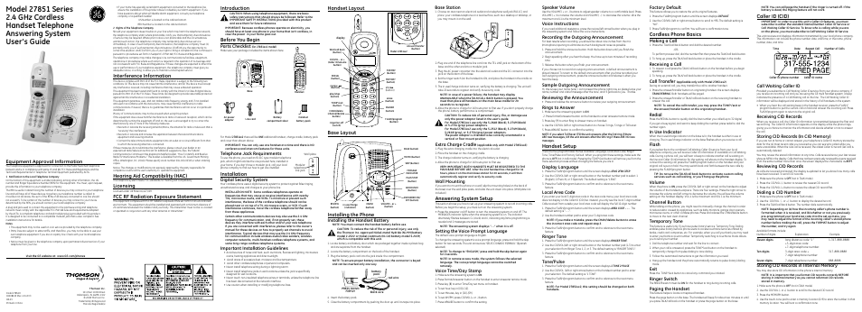GE 27851FE1 User Manual | 2 pages