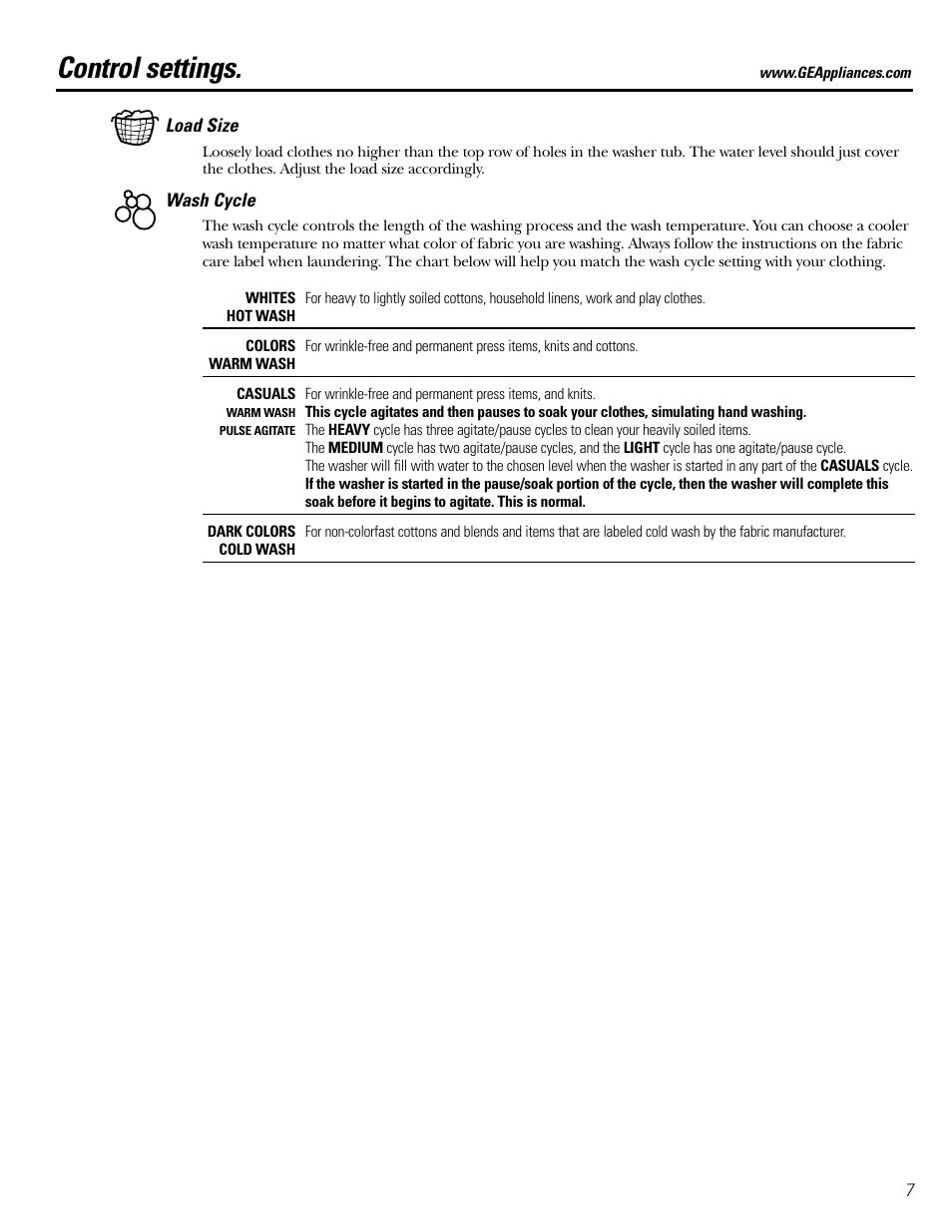 Control settings | GE S3500 User Manual | Page 7 / 16