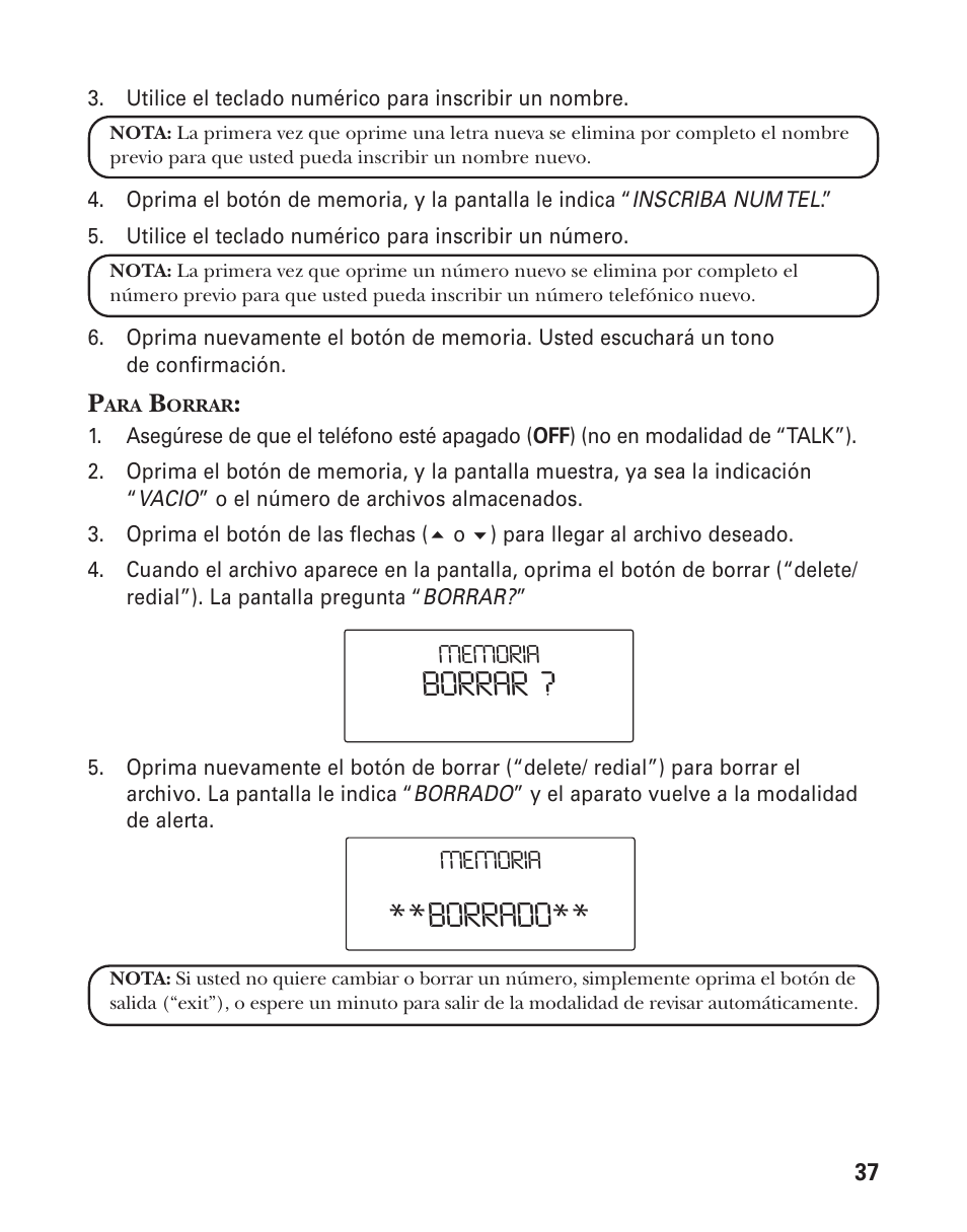 Borrado, Borrar | GE 25826 User Manual | Page 101 / 128