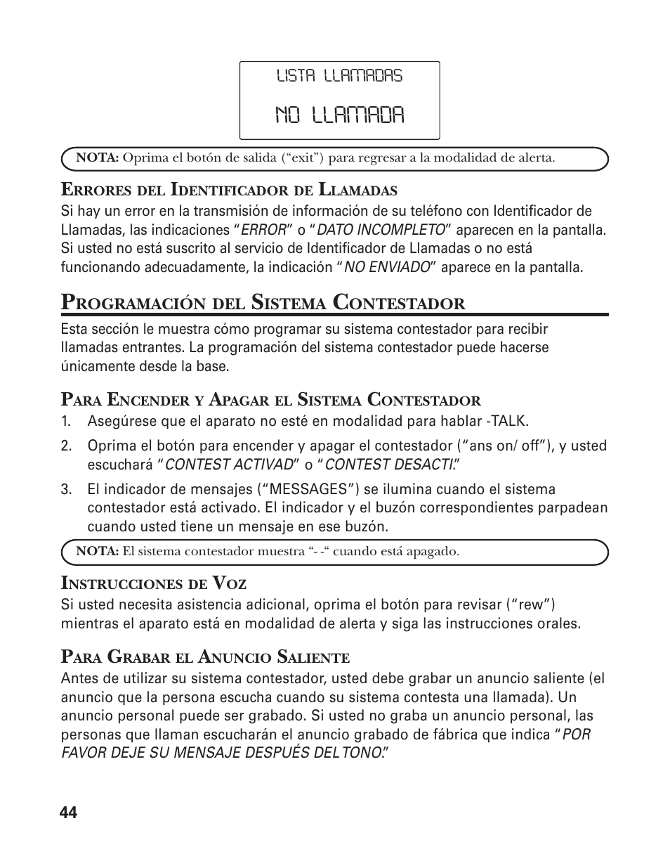 No llamada | GE 25826 User Manual | Page 108 / 128
