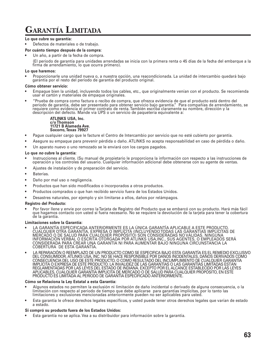 Arantía, Imitada | GE 25826 User Manual | Page 127 / 128