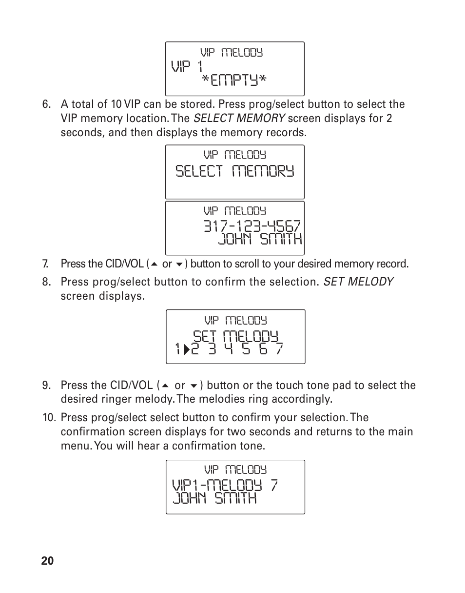 John smith vip1‐melody 7 set melody, Empty | GE 25826 User Manual | Page 20 / 128