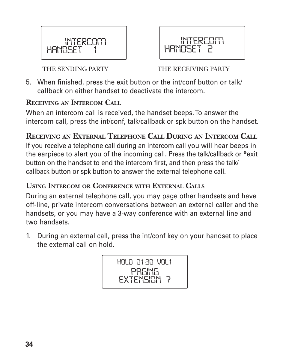 Handset 2 intercom, Extension ? paging, Handset 1 intercom | GE 25826 User Manual | Page 34 / 128