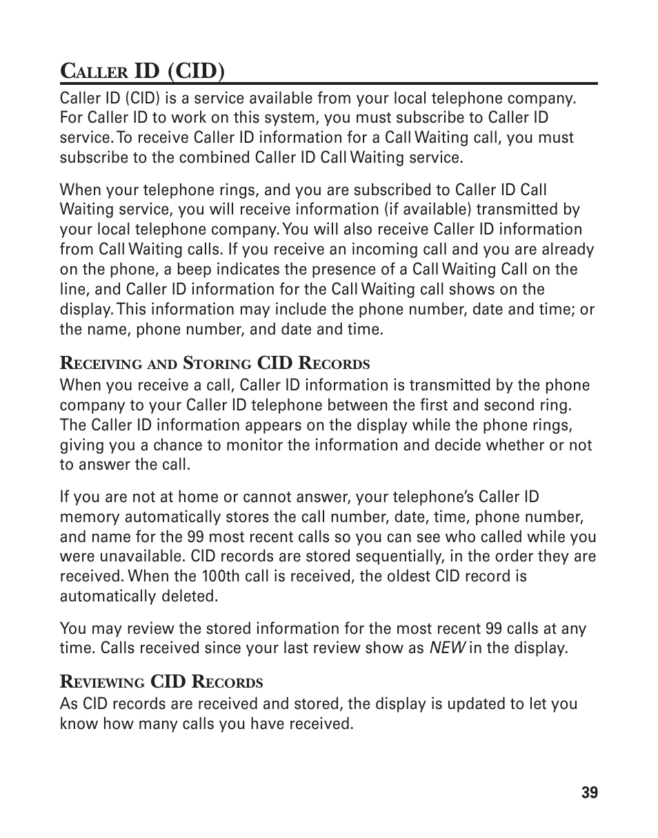Id (cid) | GE 25826 User Manual | Page 39 / 128