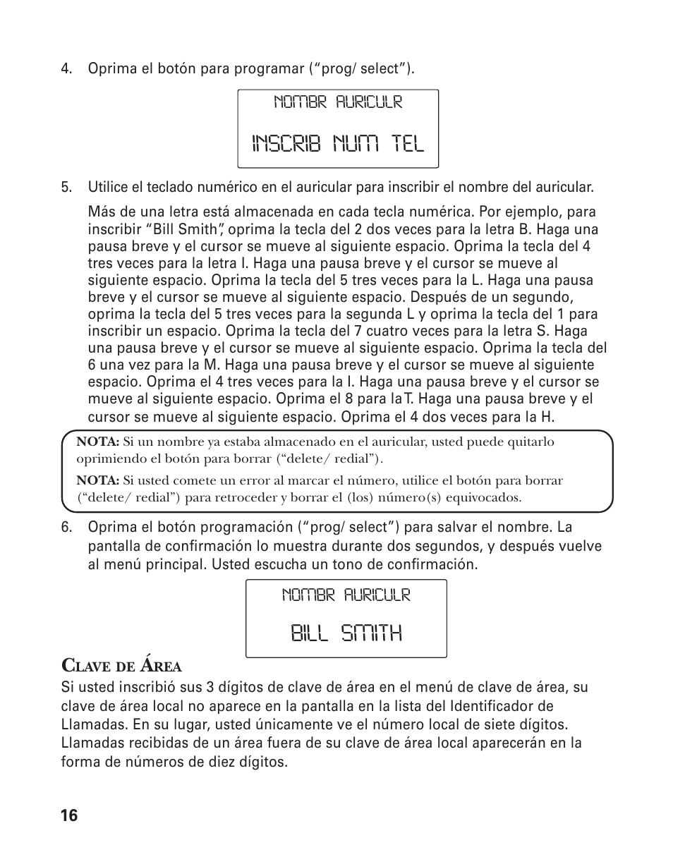 Inscrib num tel bill smith | GE 25826 User Manual | Page 80 / 128