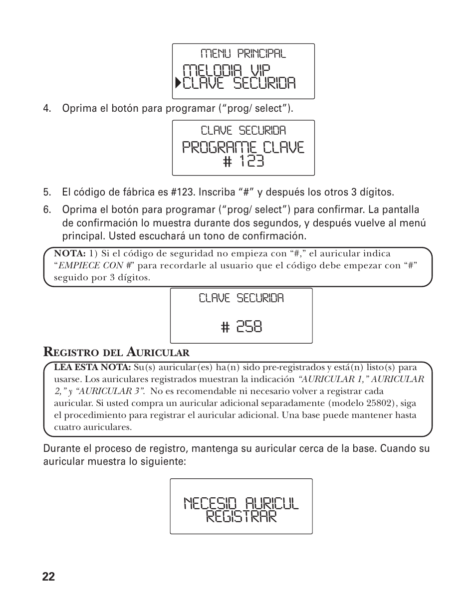 Programe clave # 123 | GE 25826 User Manual | Page 86 / 128