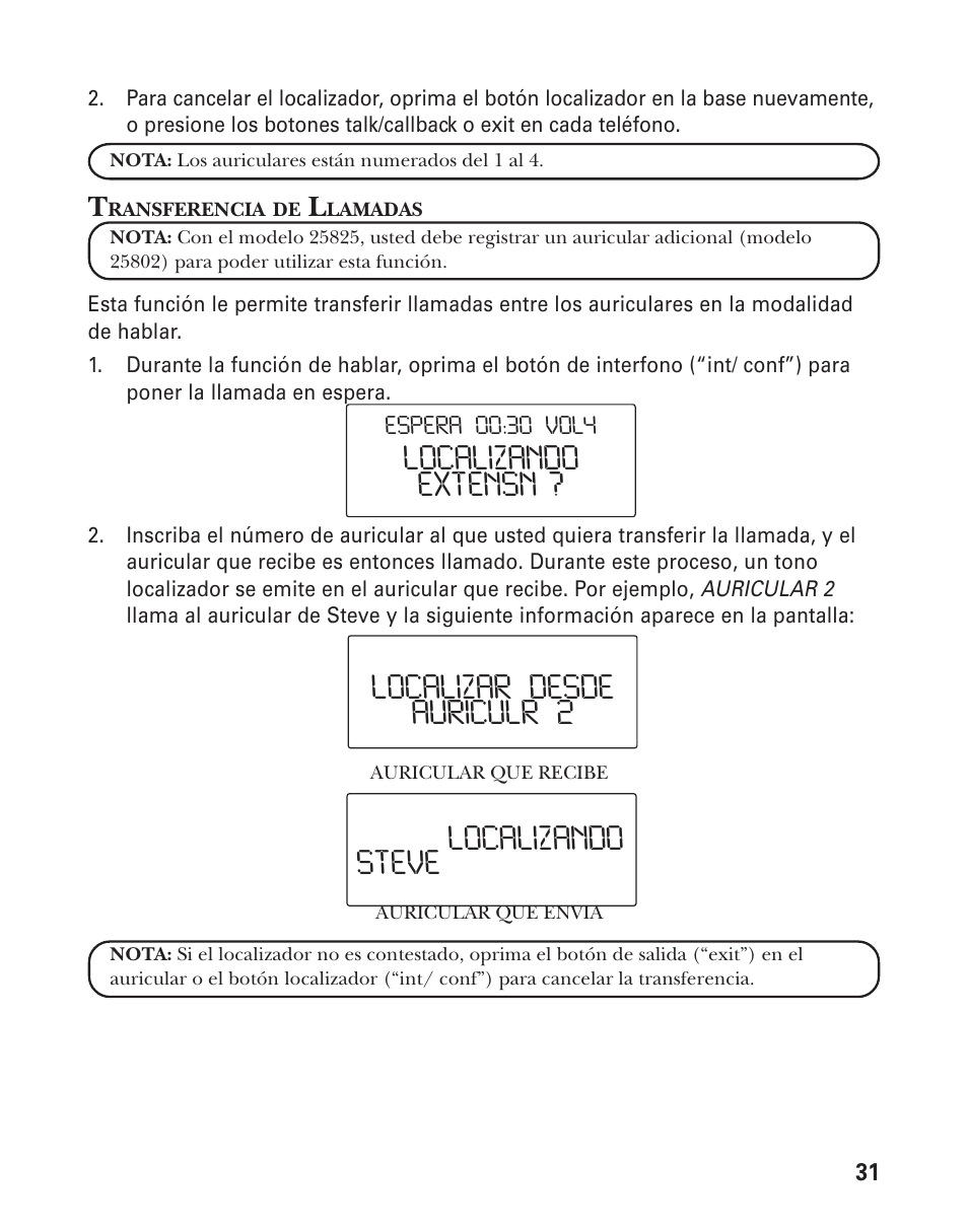 Extensn ? localizando, Auriculr 2 localizar desde steve localizando | GE 25826 User Manual | Page 95 / 128