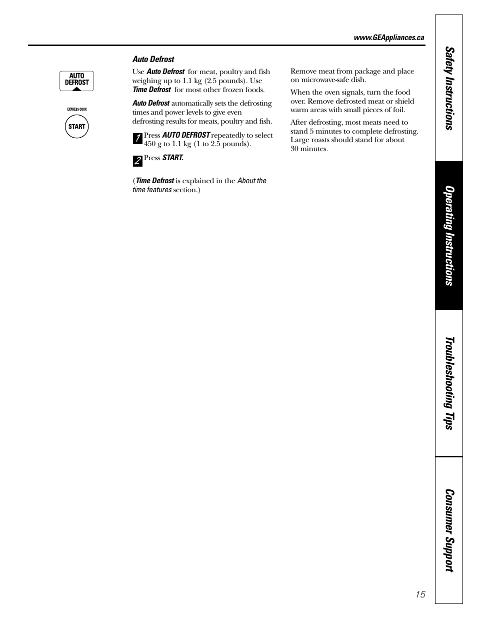 GE Microwave Oven JE1140 User Manual | Page 15 / 22