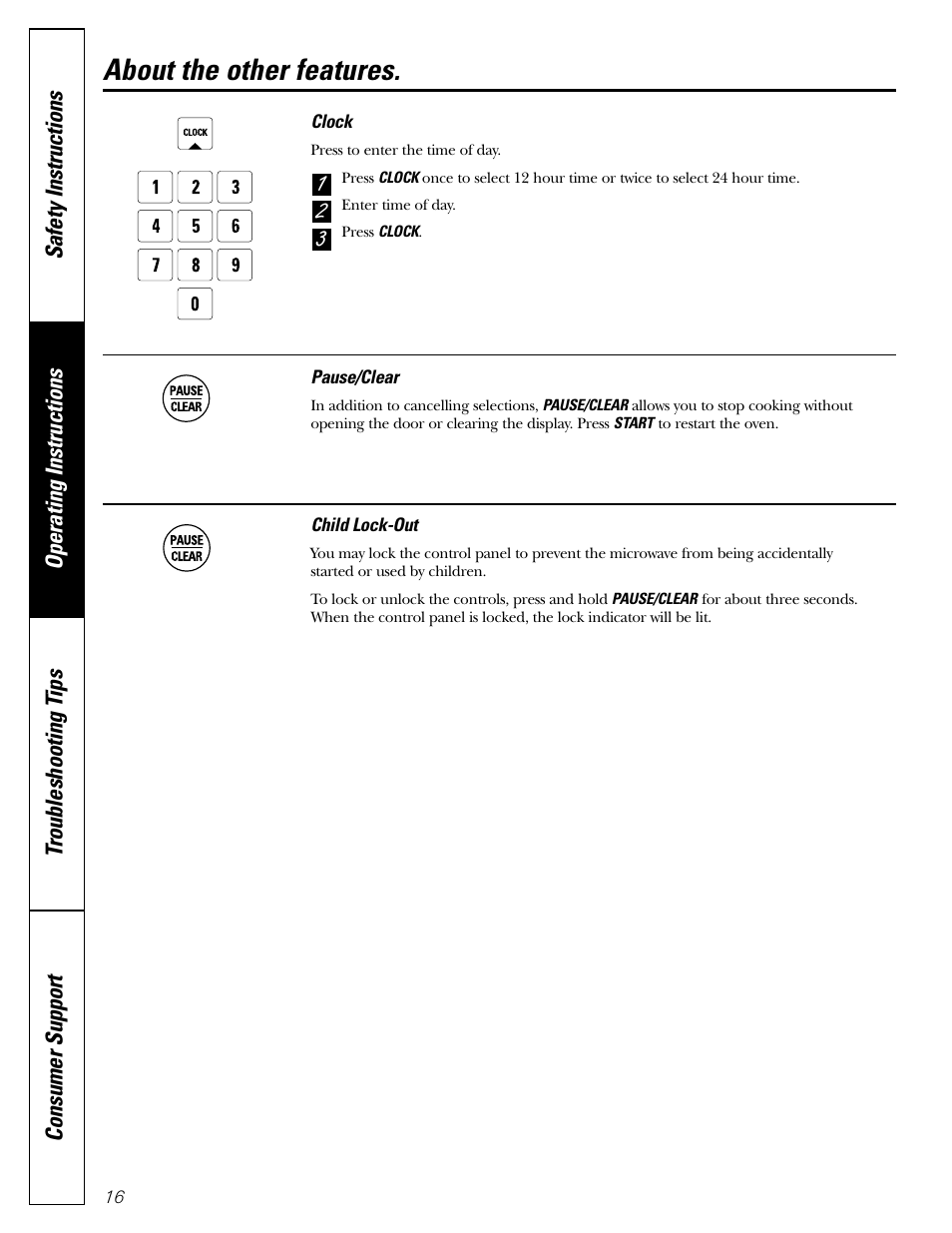 About the other features | GE Microwave Oven JE1140 User Manual | Page 16 / 22