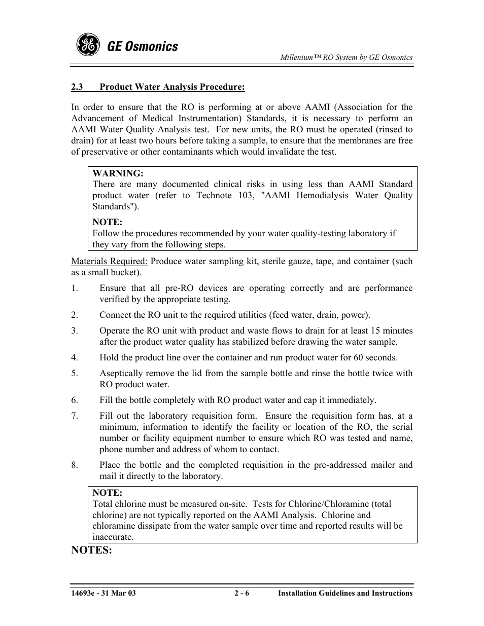 GE OSMONICS MILLENIUMTM REVERSE OSMOSIS UNIT User Manual | Page 30 / 107