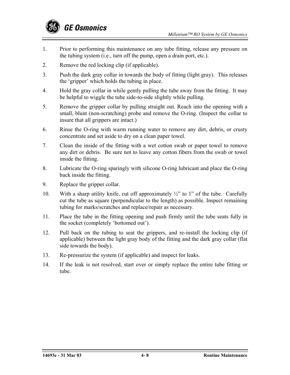 GE OSMONICS MILLENIUMTM REVERSE OSMOSIS UNIT User Manual | Page 45 / 107