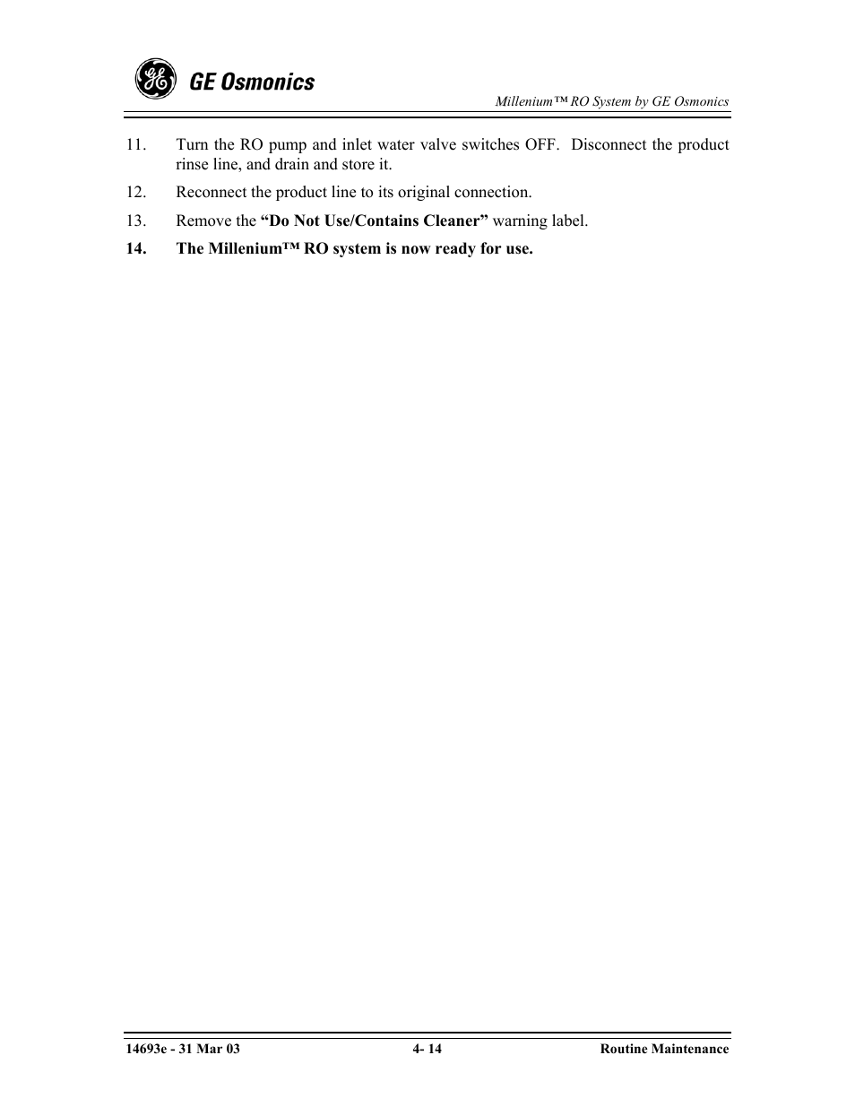 GE OSMONICS MILLENIUMTM REVERSE OSMOSIS UNIT User Manual | Page 51 / 107